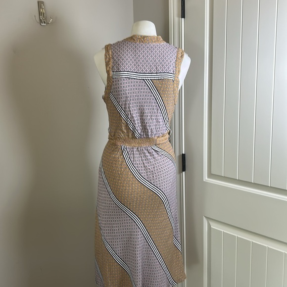 Anthropologie Maeve Carla Wrap Dress Pink Combo Vneck Tie Closure Side Zip Sz 8 - Picture 10 of 16